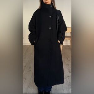 New Zara Black Long Wool Blend Coat XS High or Open Collar - TikTok Viral